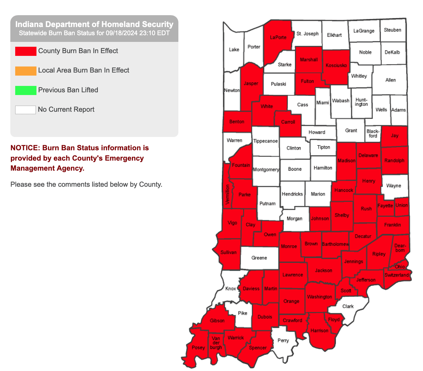 Burn bans issued across Indiana