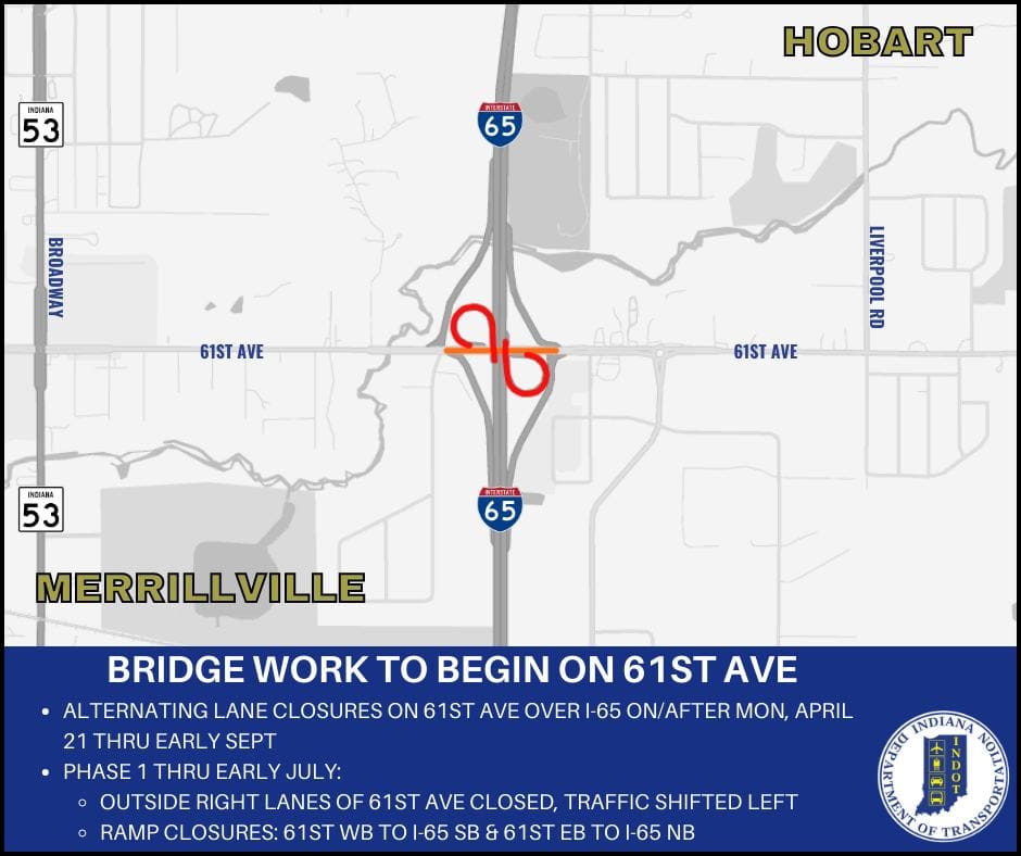 Lane and ramp closures - 61st Avenue at I-65