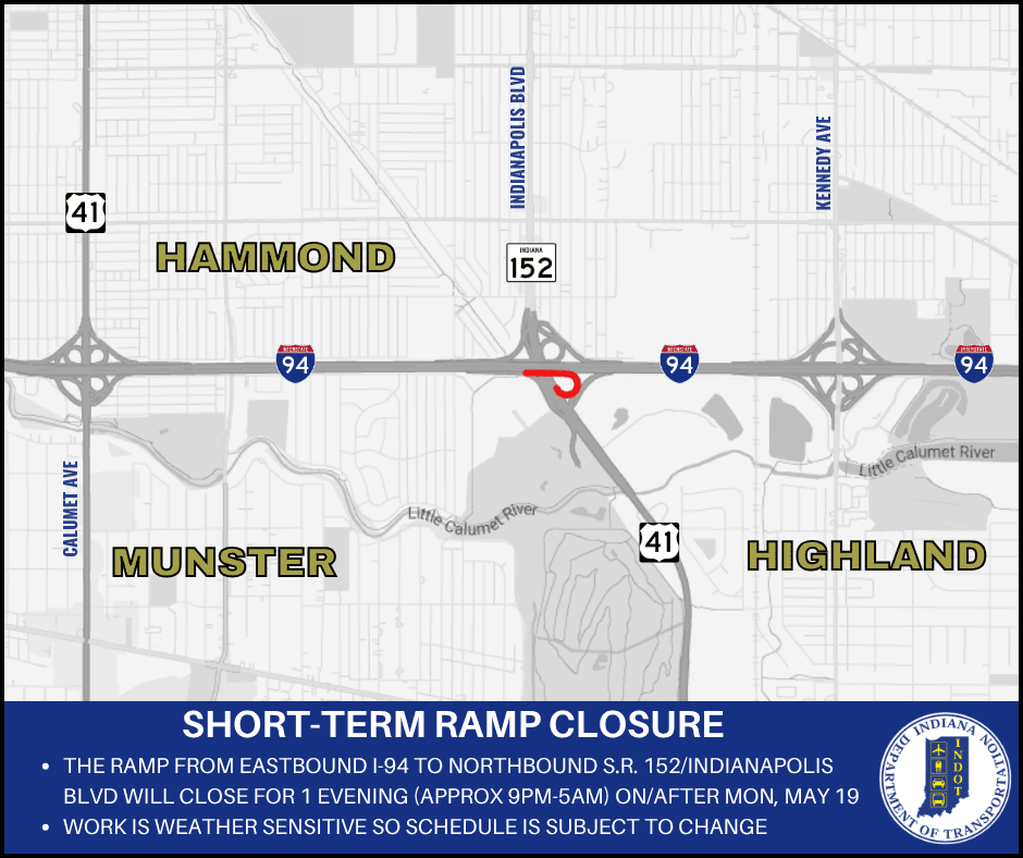 Ramp to close at I-94 and Indianapolis Boulevard interchange