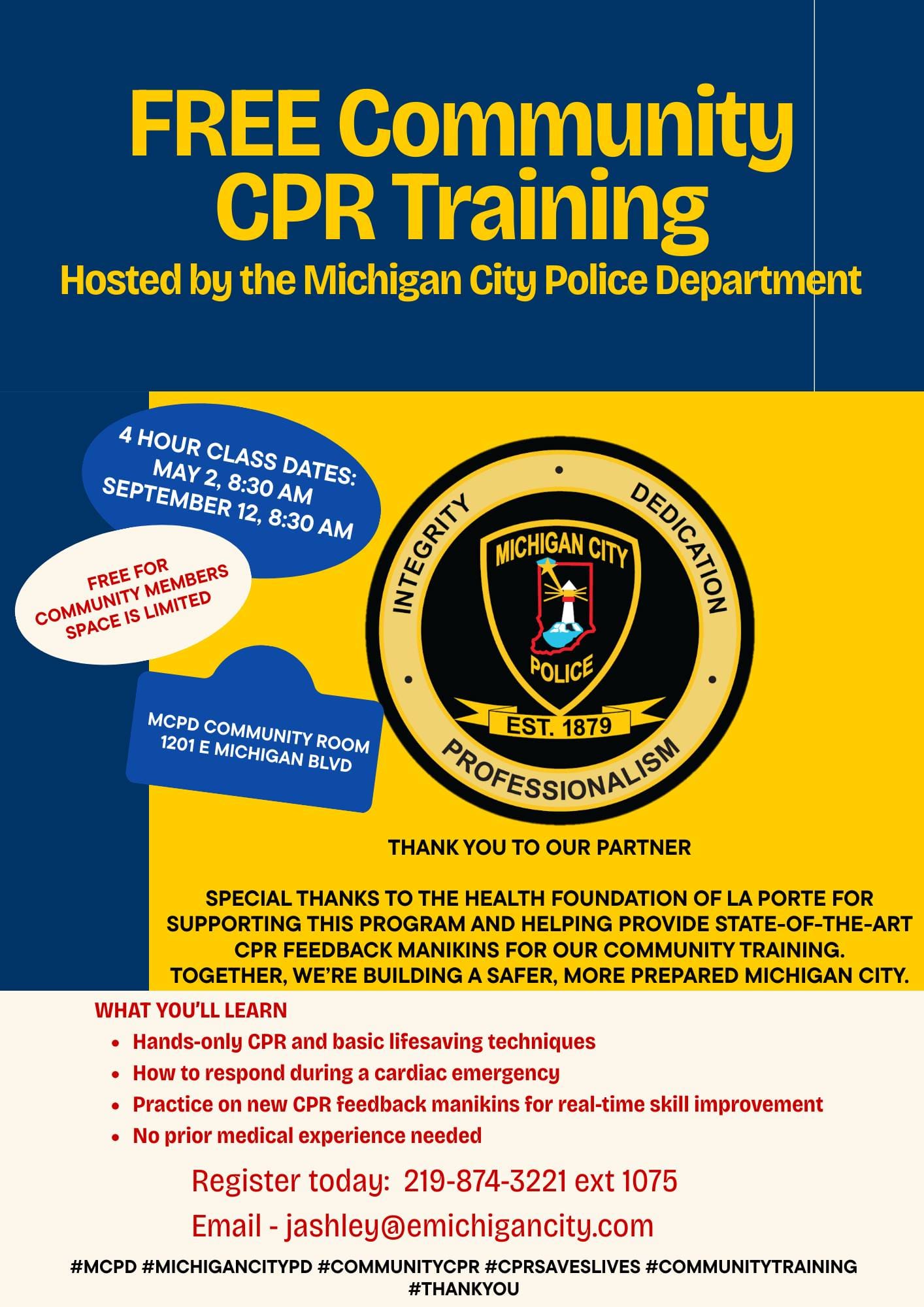 MCPD offering CPR free training classes