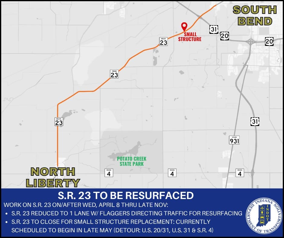 Lane Closures - State Road 23 in St. Joseph County