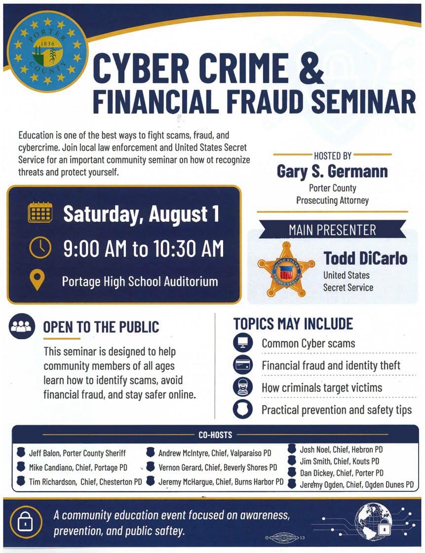 Cyber crime and financial fraud seminar at Portage High School on Aug. 1