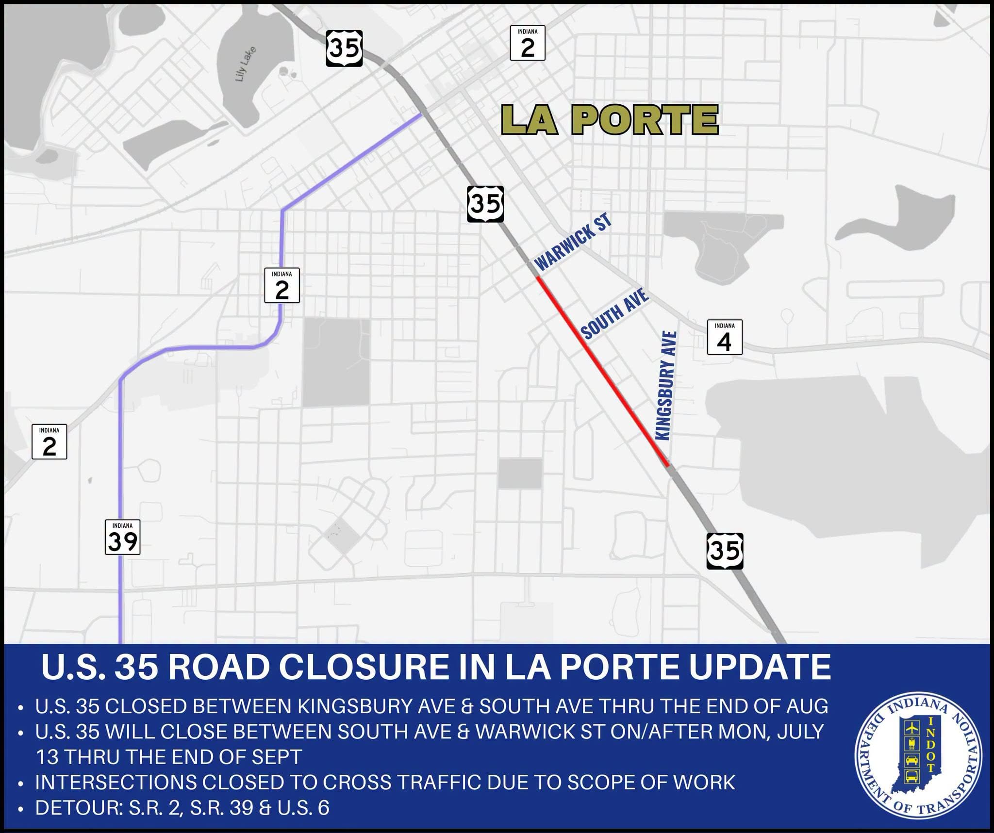 U.S. 35 road closure in La Porte update