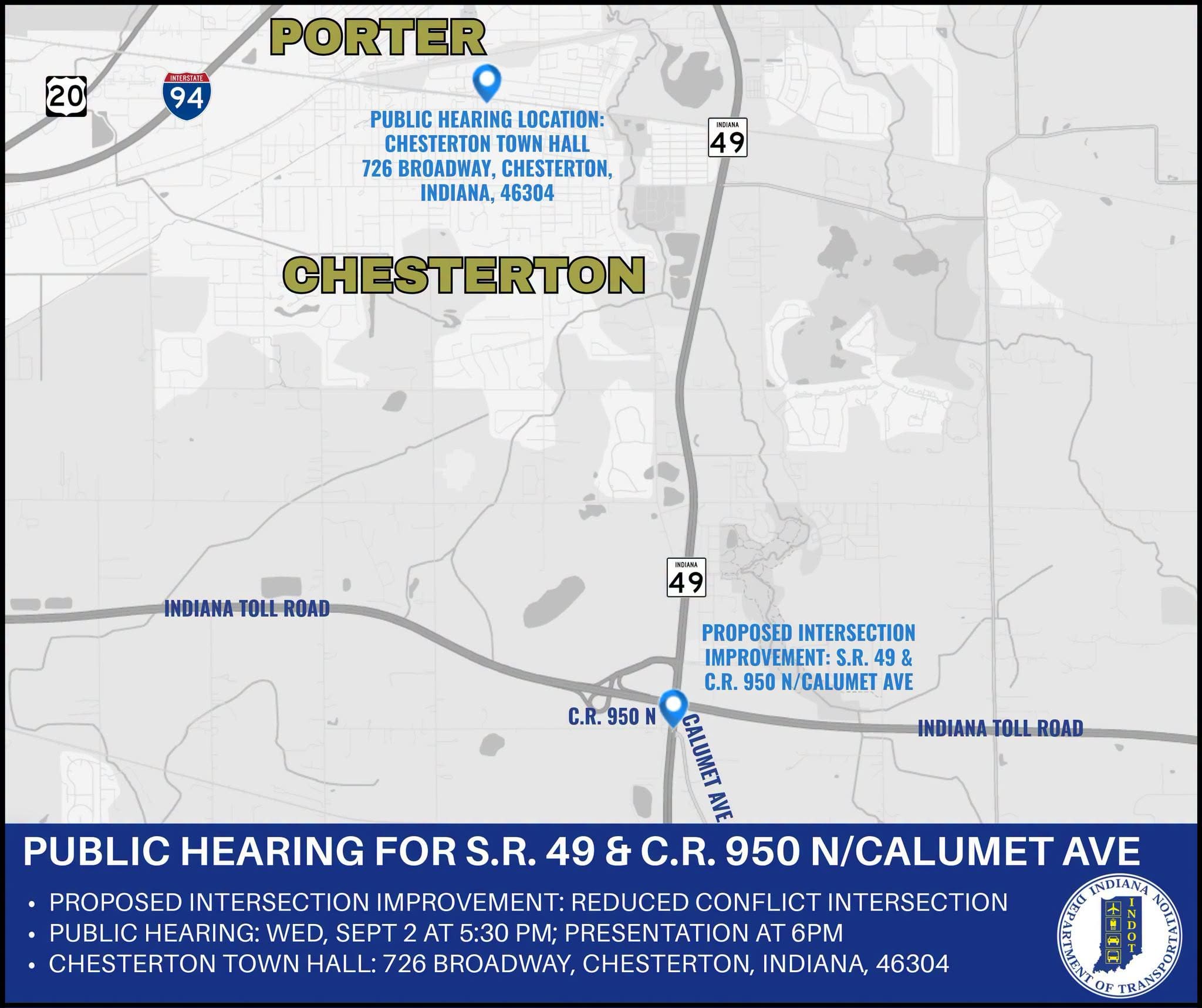 INDOT to host public hearing regarding S.R. 49 and C.R. 950 N/Calumet Ave