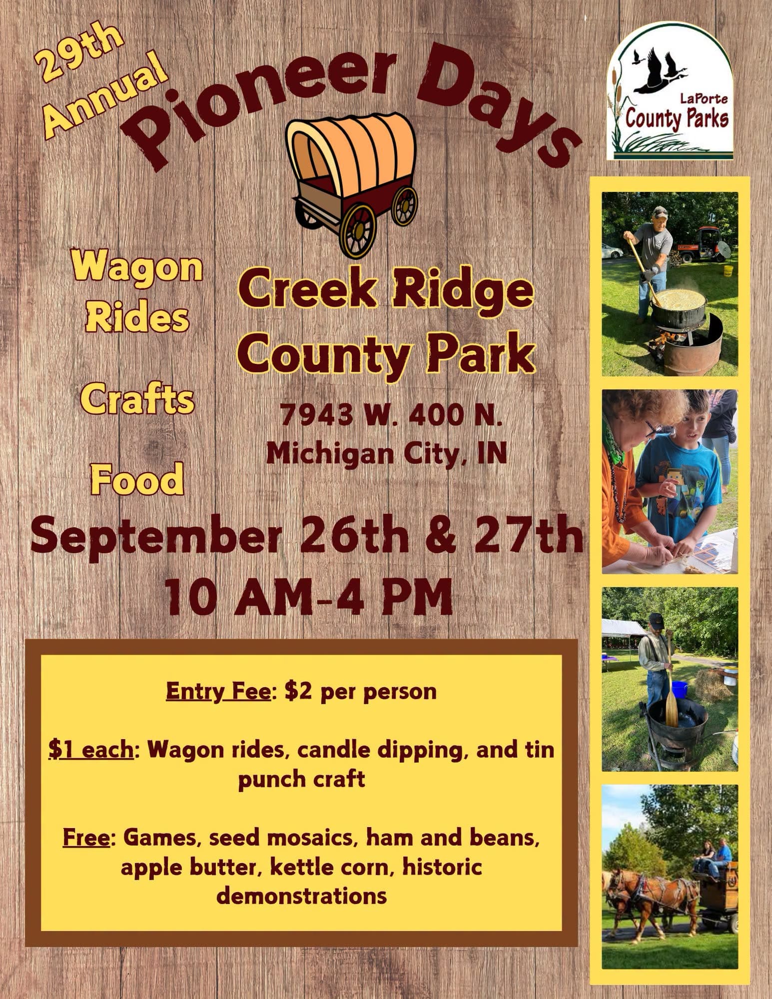 Check out the 29th Annual PIONEER DAYS at Creek Ridge County Park