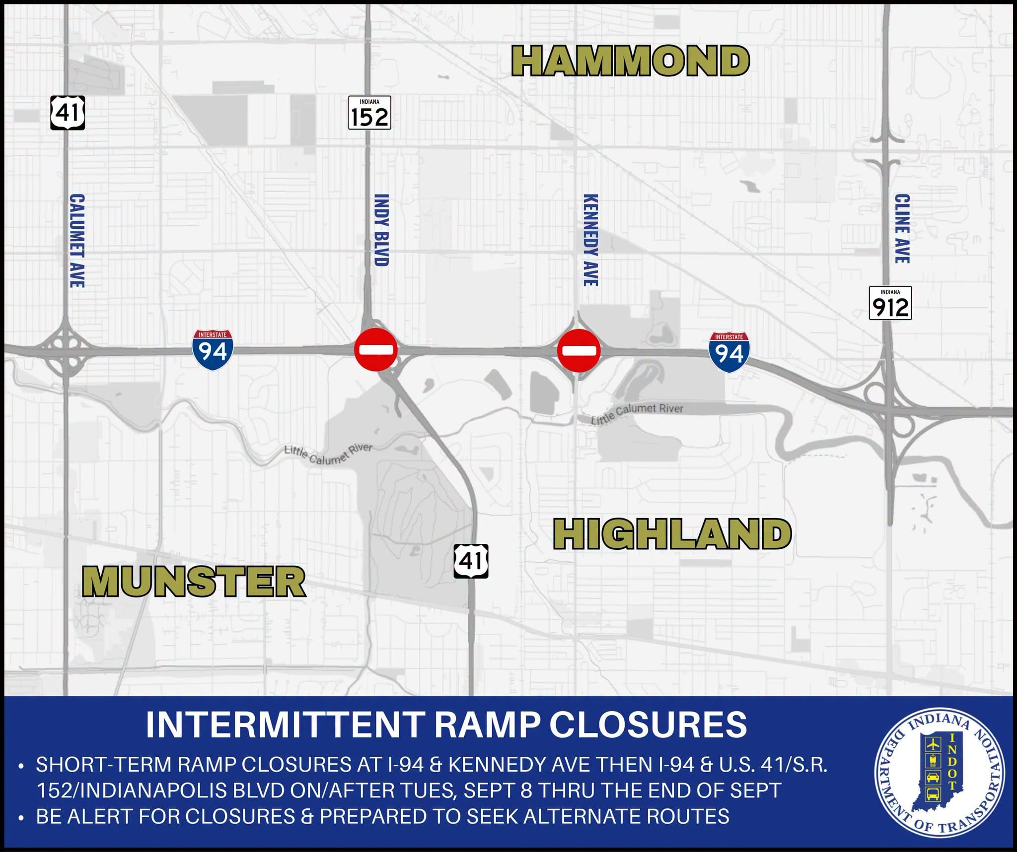 Kennedy Ave and Indianapolis Blvd interchanges to have short-term closures